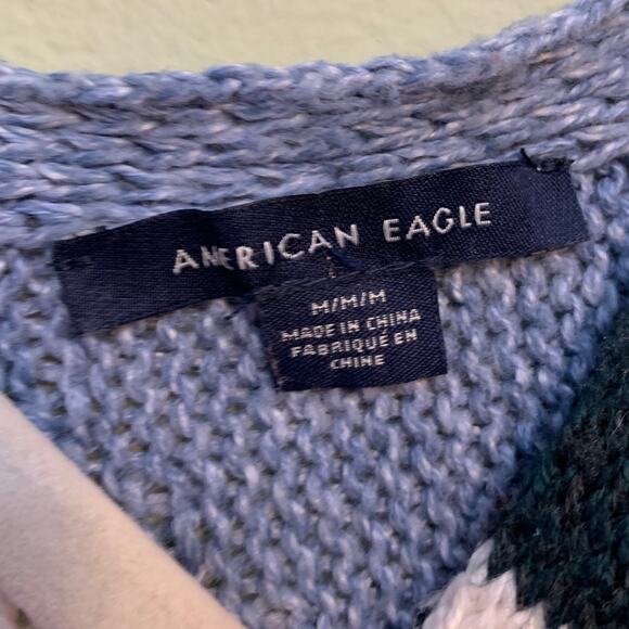 American Eagle Cardigan Womens M Brown Burgundy Striped Open Front Knit Western - Picture 2 of 8